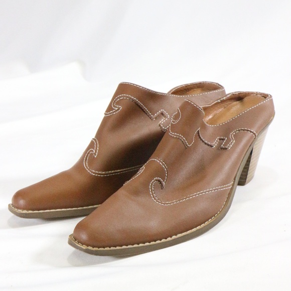 Western Style Brown Leather Low Back Point Mules Sz 8 US Women - Picture 6 of 8